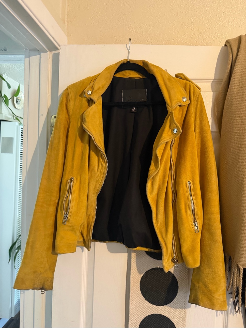 Women’s Mustard Suede Moto Jacket with Silver Hardware